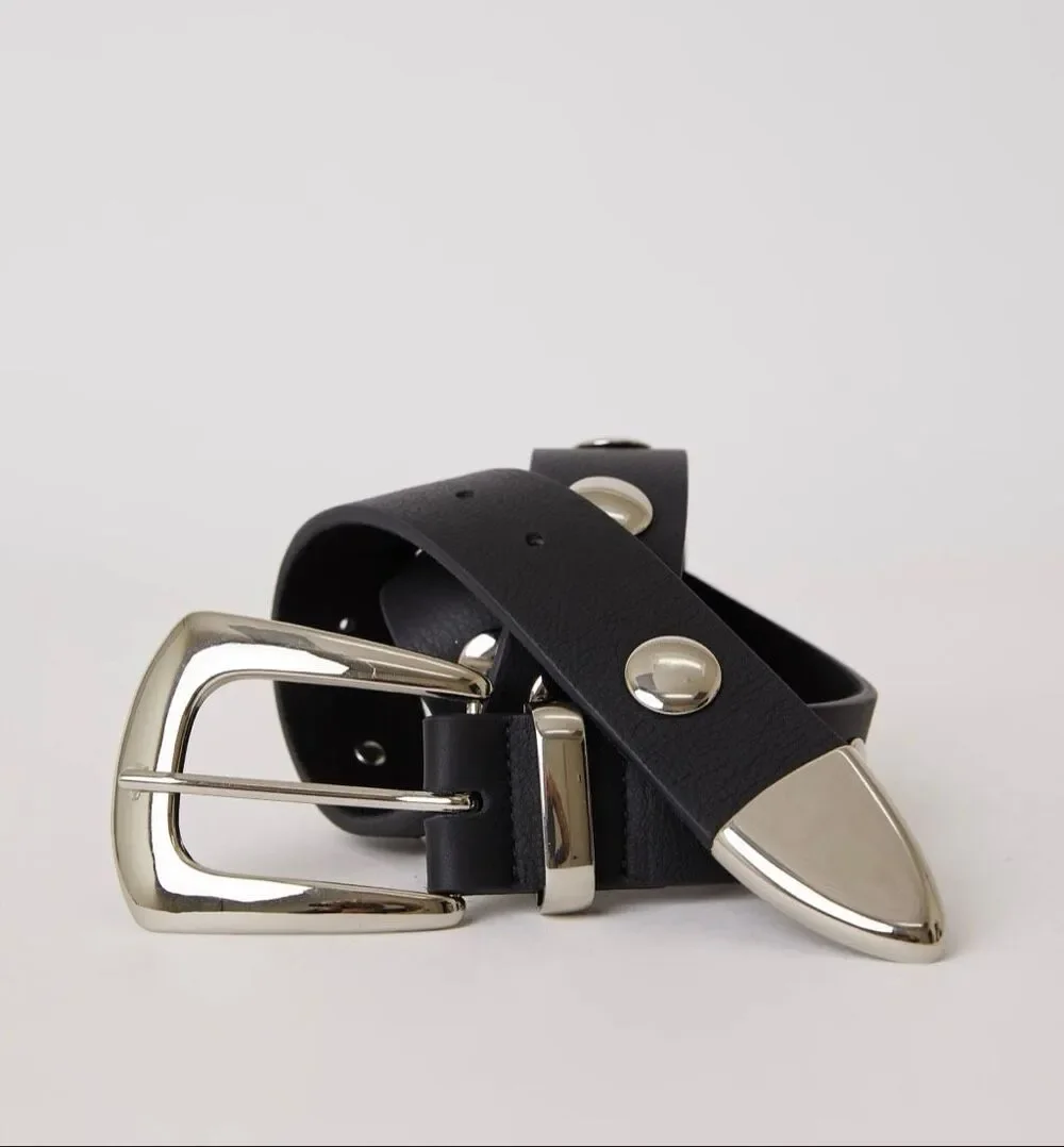 B-Low The Belt Jordana Mini Moto Studded Designer Belt Black/Silver Medium